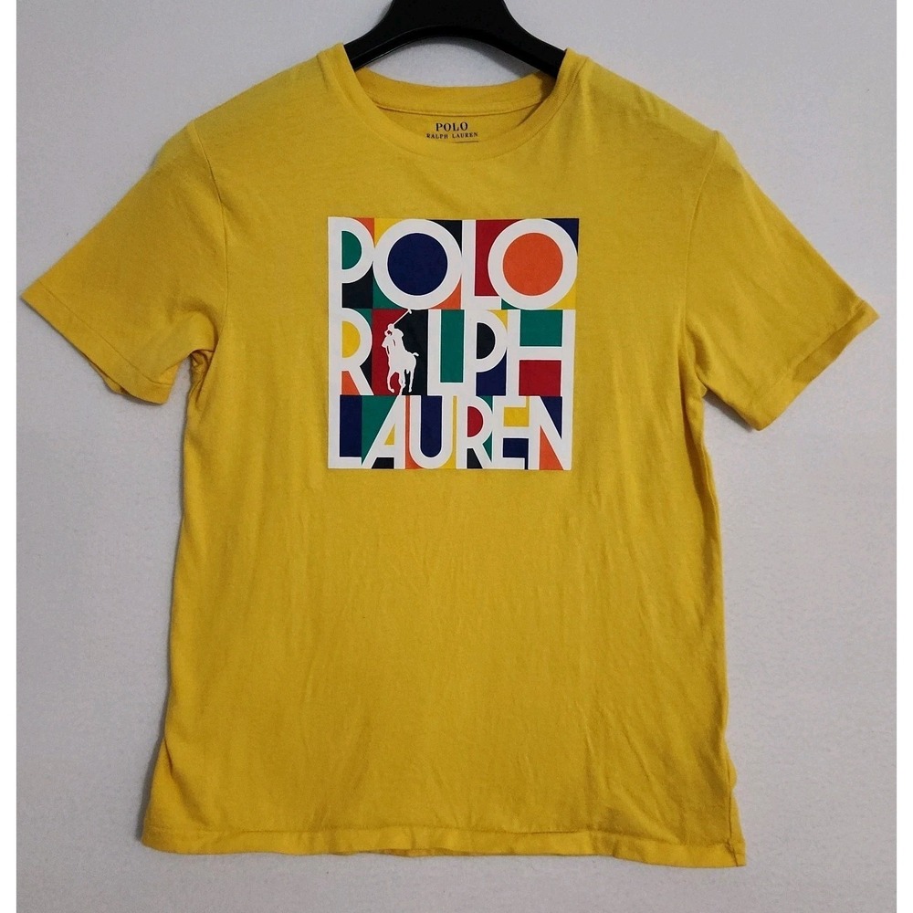 Polo Ralph Lauren T Shirt Youth 14/16 Yellow Graphic Spell Out Short Sleeve